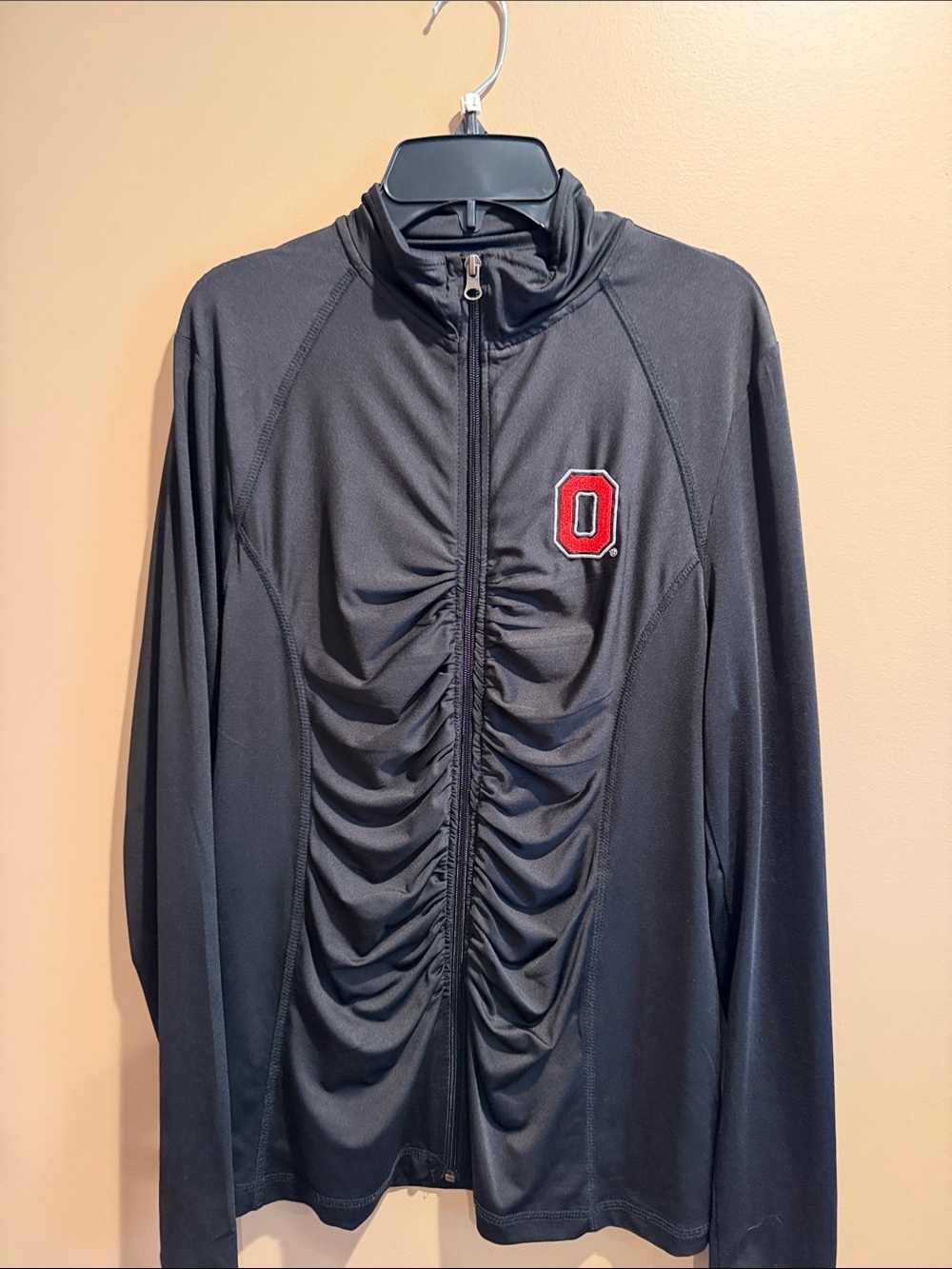Black Zip-Front Athletic Jacket with Red O Patch